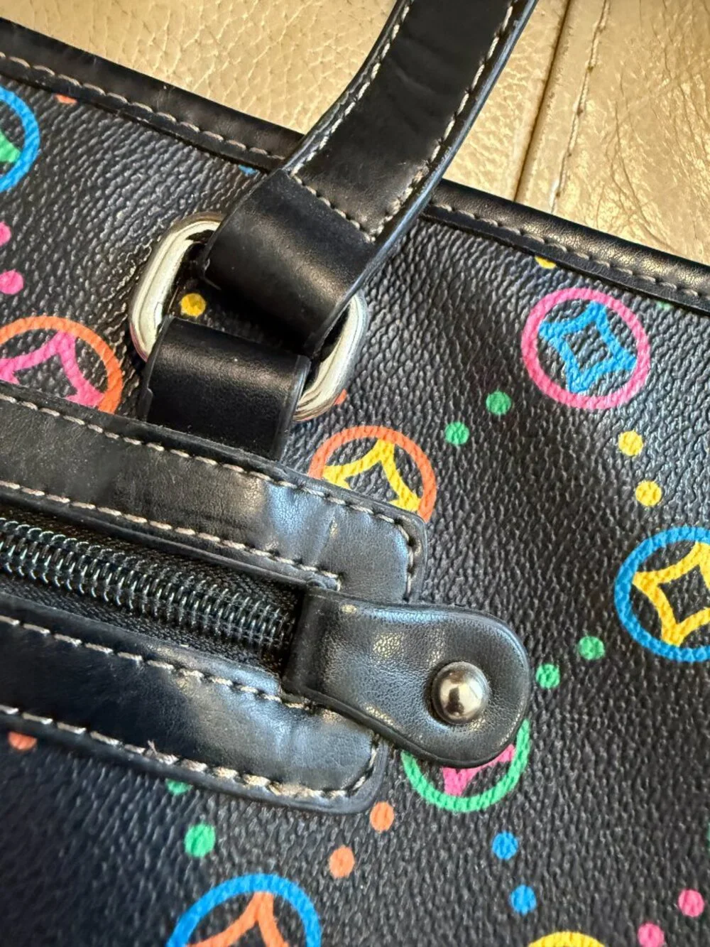 Multi-Color Neon Geometric Pattern Shoulder Tote Bag